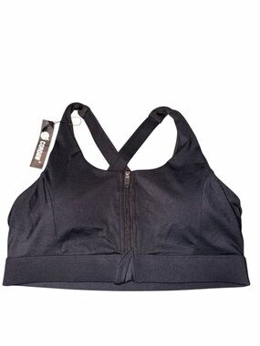 Cordaw Black Front-Zip Crossback Performance Sports Bra